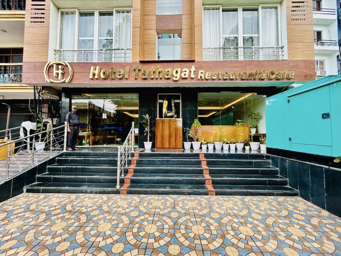 Hotel Tathagat entrance on Buddha Marg, Bodhgaya